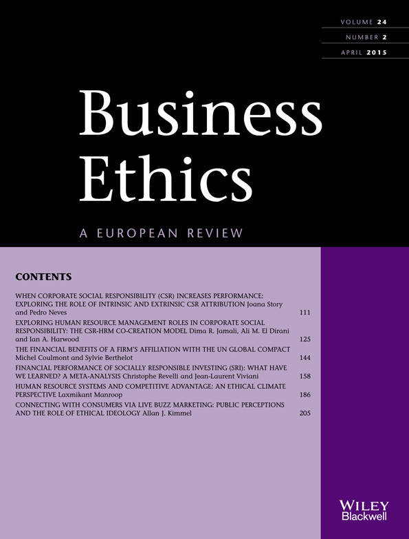 Journal of Business Ethics journal cover