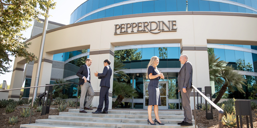 Students standing outside of Pepperdine Calabasas Campus
