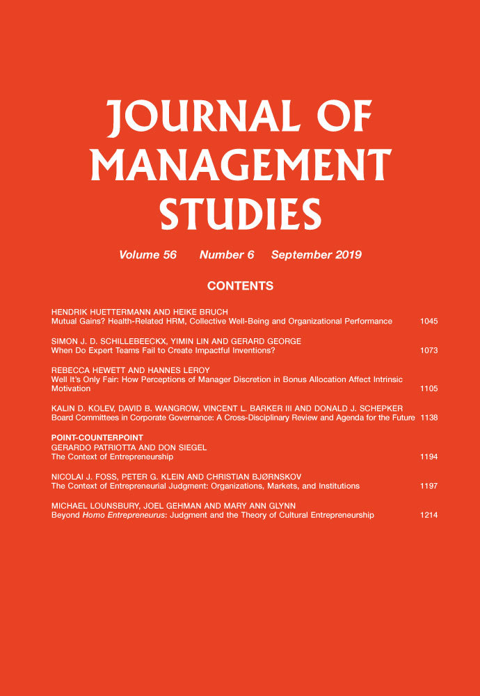 Journal of Management Studies journal cover