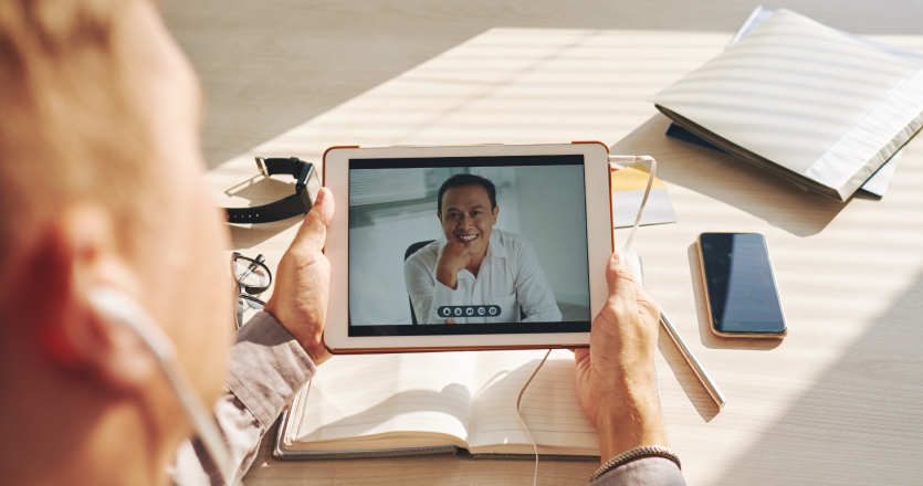 Employee on video conference call