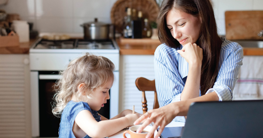 working mom with child