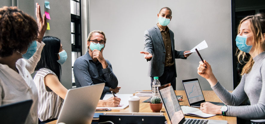 People in meeting during pandemic