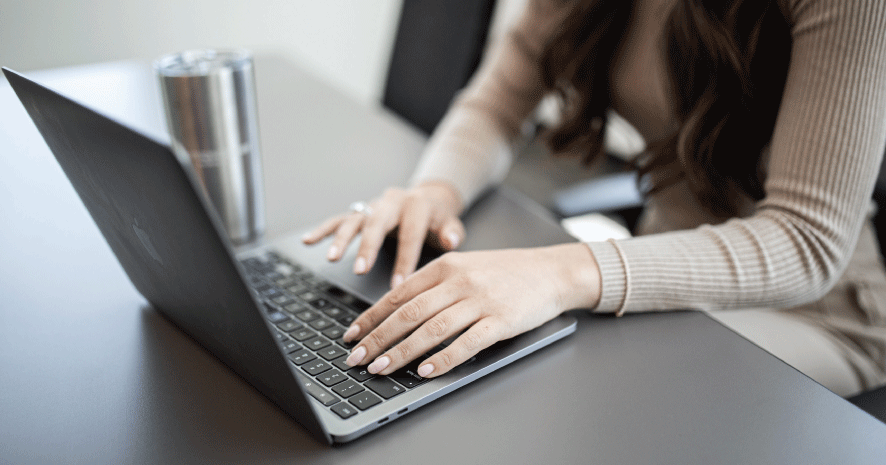 Student using laptop computer