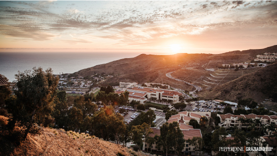 Aerial campus view of Malibu at sunset