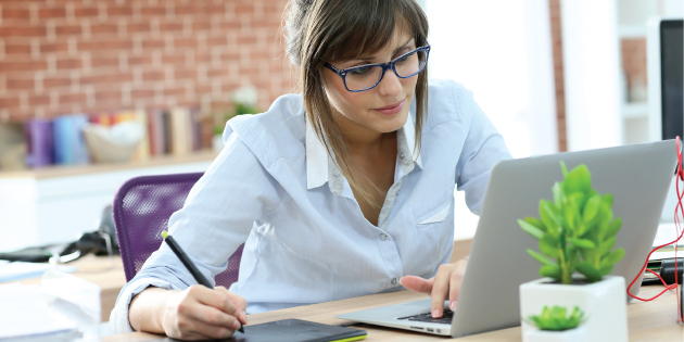 student working on a laptop