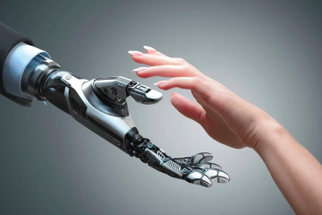 Robot and human hand touching