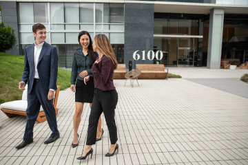 Undergraduate students walking outside West Los Angeles campus