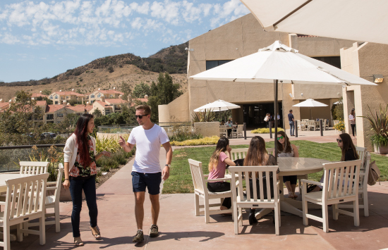 Students enjoy the beautiful outdoor spaces of the Drescher Graduate Campus