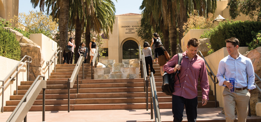 Students walking down stairs at Pepperdine Drescher Campus